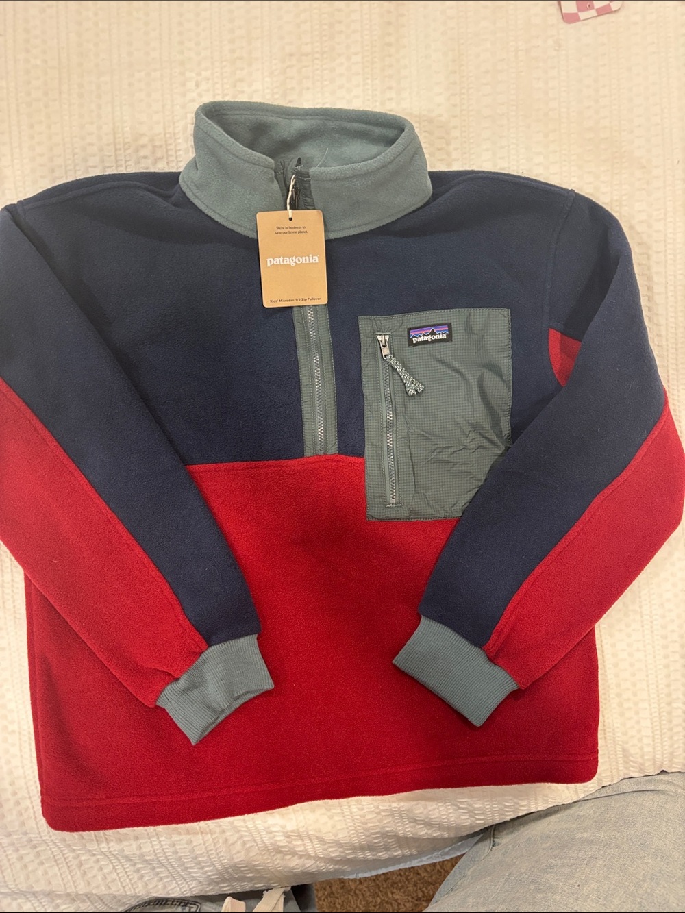 Patagonia Men's Colorblock Zip Fleece - Red, Navy & Sage